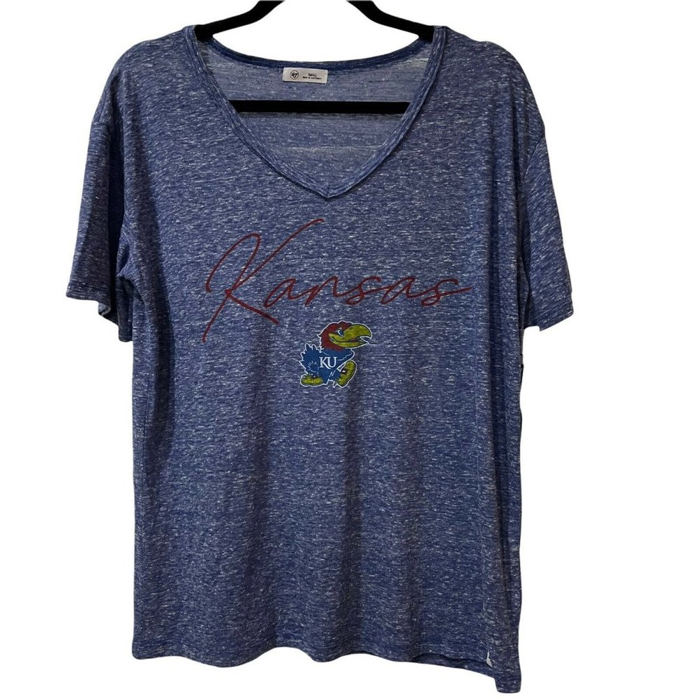Kansas University Oversized Short Sleeve Space Dye Mascot T-Shirt Women's S NWT